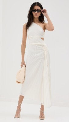 A.L.C. Dahlia one-shoulder cutout pleated crepe maxi dress Whisper White 10 $695