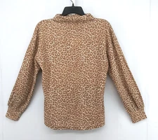 Beach Lunch Lounge Shirt Women Size S Brown Animal Print Long Sleeve Mock Neck