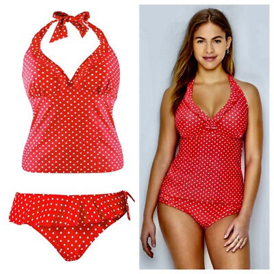Pour Moi Hot Spots Red Underwired Tankini Set UK 32FF Briefs UK