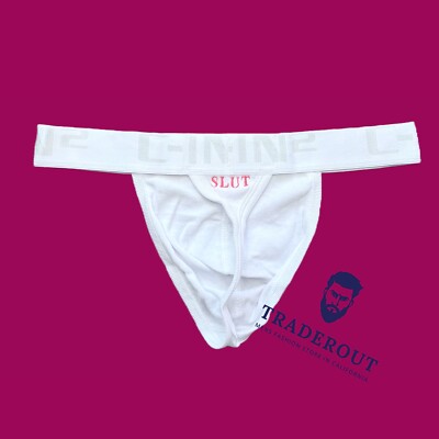 H.E.Arts Slut Logo custom Embroidery men white cotton classic Thong underwear