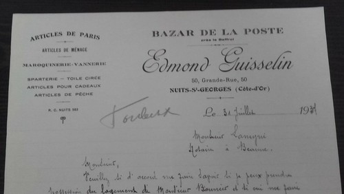 21 NUITS-ST-GEORGES BEL ENTETE MAROQUINERIE VANNERIE JUILLET 1937