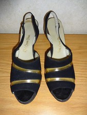 Vintage 1940s 1950s Black Red Cross Shoes 9 AA Fits 8 8-1/2 Peep Toes Slingbacks