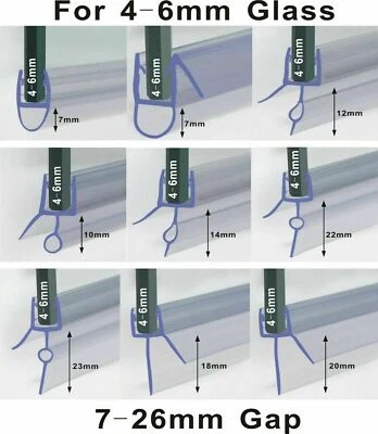 Bath Shower Screen Door Rubber Seal Strip Glass for 4 - 6mm Thickness Gap 3-26mm