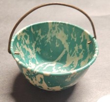 Antique Green  White Enamelware/Graniteware Soup pot, Children's toy