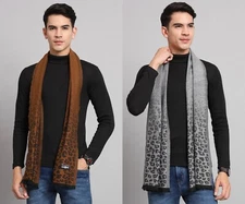 Men 100% CASHMERE Scarves Leopard Design Wrap Scarf Wool Winter Warm Scarf Long