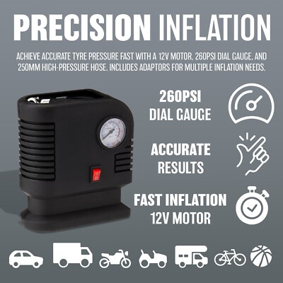 12V MINI KOMPRESSOR REIFEN AUTO PUMPE FAHRRAD MOTORRAD TRAGBARER INFLATOR 260 PSI DIAL