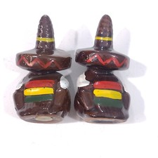 Vintage Ceramic Sleeping Siesta Mexican Sombrero Salt and Pepper Shakers Used