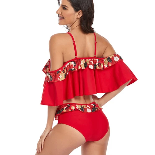 Two Piece Women Sexy Tankini Swimsuits High Waisted Ruffle Strappy Swimwear US - Picture 36 of 47