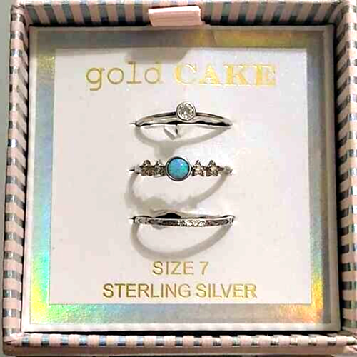 Gold Cake Sterling Silver CZ Lab Blue Opal Star/Band Stacking Ring Set 925 7 eBay