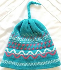 Eddie Bauer Ski Hat Beanie Vintage 100 Wool Two-Ply Knit Tassel Blue