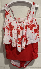 Womens Tankini Swimwear 2 Piece Set White Red Floral Padded Lined Size 3XL