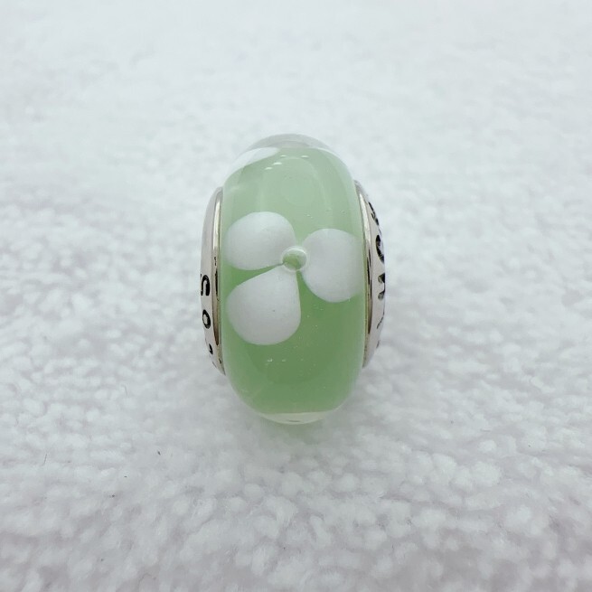 1PC 925 Silver Green Murano Glass Charm Bead with Large Hole European Style