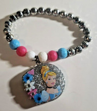Cinderella Blue Pink White Silver Glitter Beaded Stretch Bracelet Girls
