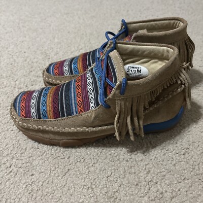 Twisted X WDM0064 Womens Brown Leather Fringe Serape Moccasins Bootie Size 