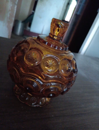 Amber Moon and Stars Depression Glass Compote Mint
