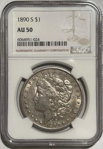 1890 S Morgan Silver Dollar - NGC AU50 - Nice Almost Uncirculated Example!