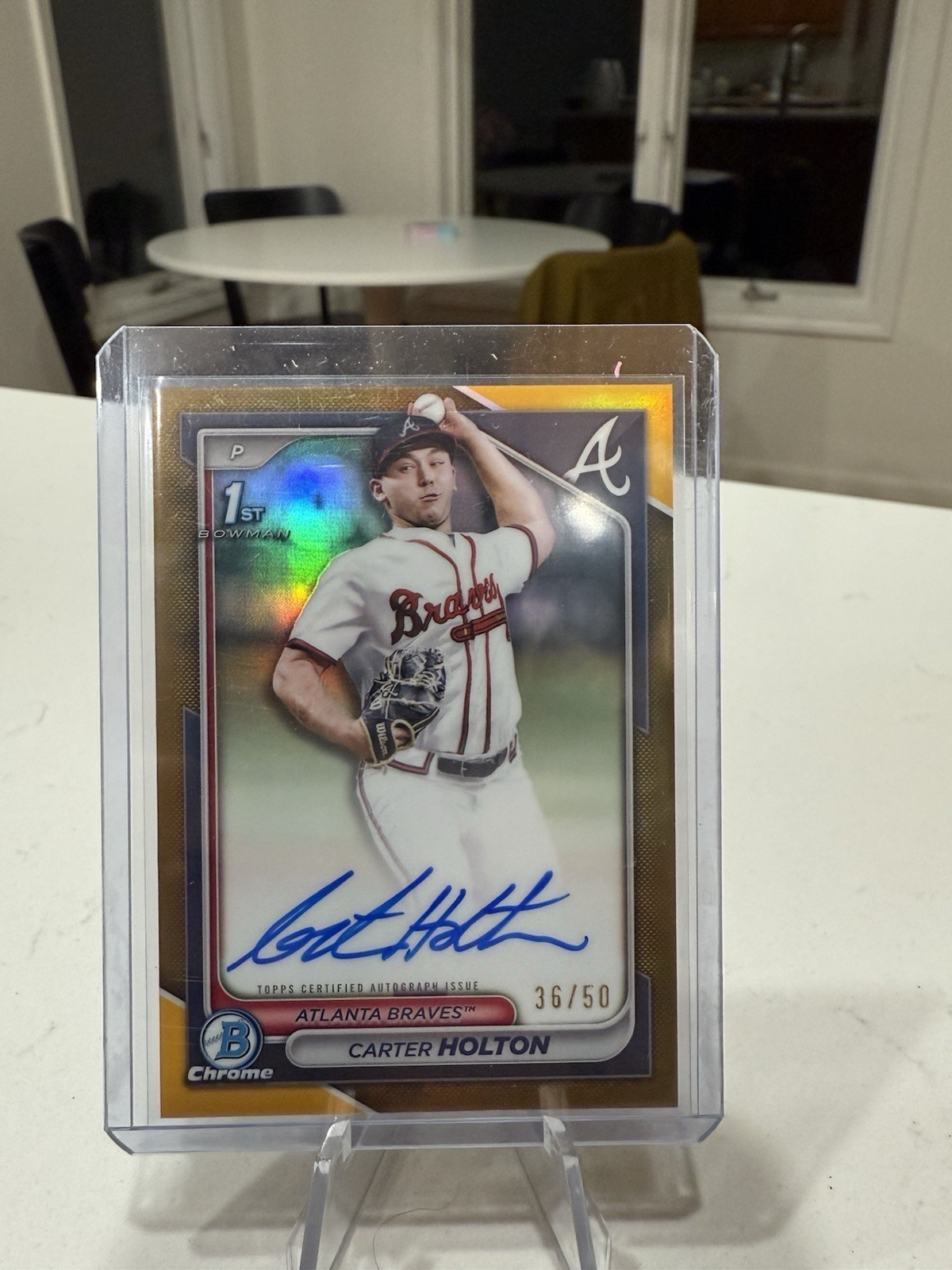 2024 Bowman Draft Chrome 1st Carter Holton Prospect Auto 36/50 Gold Braves