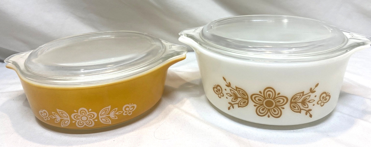 2 Vintage Pyrex Glass No 471-B 472-B Butterfly Baking Dish Lids Covers