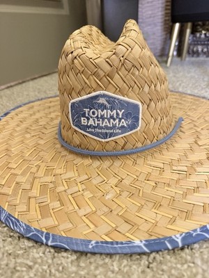 Tommy Bahama Rush Straw Lifeguard Hat Live The Island Life Blue Print Underbrim