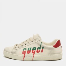 Gucci Ace Blade Size 40.5 White Leather Lace Up Sneakers