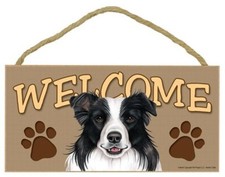BORDER COLLIE Dog 5 x 10 Wood WELCOME SIGN Plaque USA Made