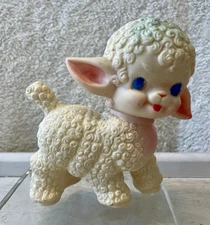 The Sun Rubber Company 1955 Rubber Squeaky Toy Lamb White and Pink Squeaks!