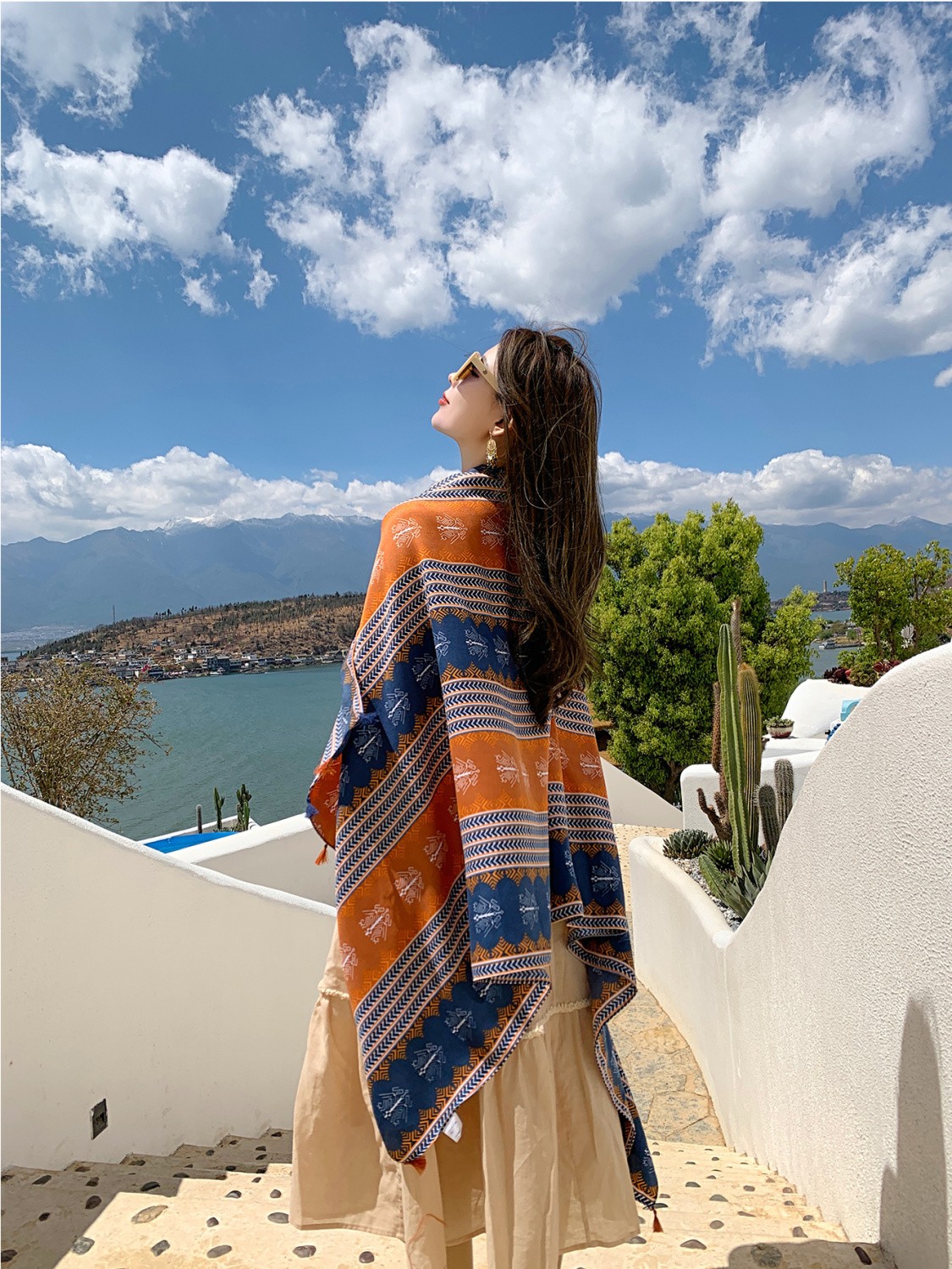 Cotton Linen Scarf Shawl Wrap Boho Style Sun Protection Travel Cover For Women