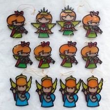 Vintage Set of 12 Holiday Christmas Tree Ornaments Stained Glass Suncatcher 2.25