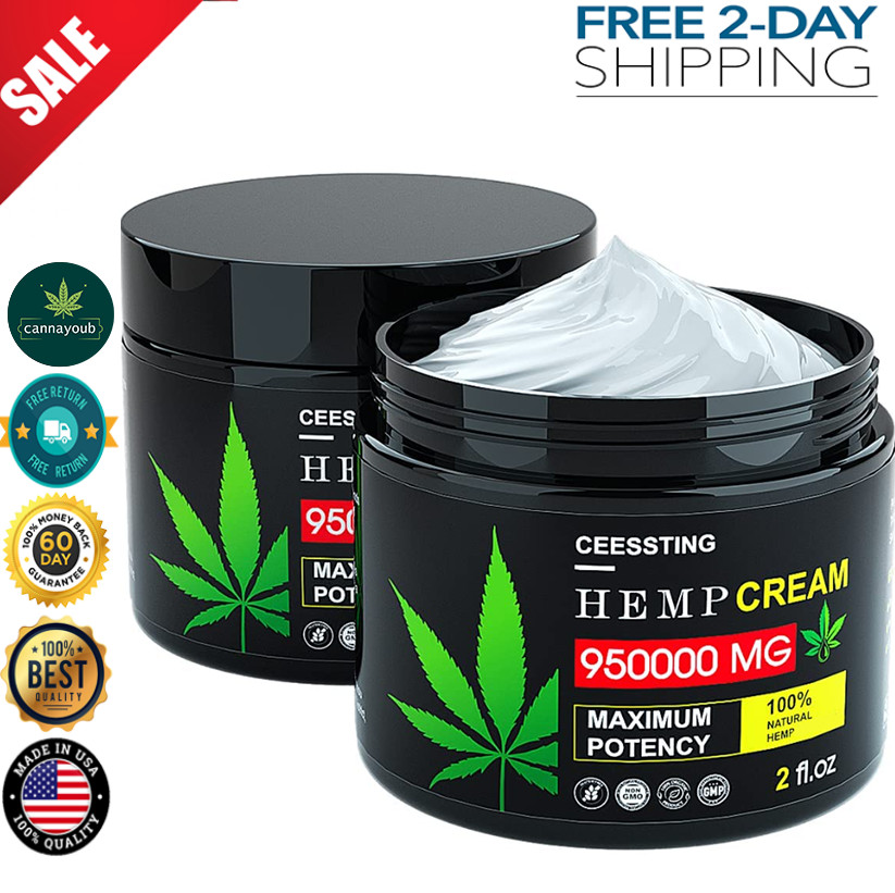 2 Pack Effective Hemp Cream Pain Relief Knee Lower Back Joints Muscle Sore 4 oz