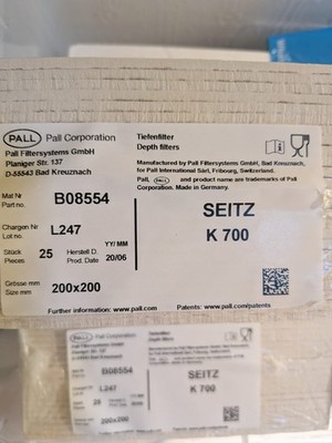 Pall Filteranlagen Tiefenfilterplatten Seitz K700 200x200 mm B08554 25/PK