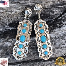 Blue Copper Turquoise Gemstone 925 Solid Silver Elegant Earring 2" Women Jewelry