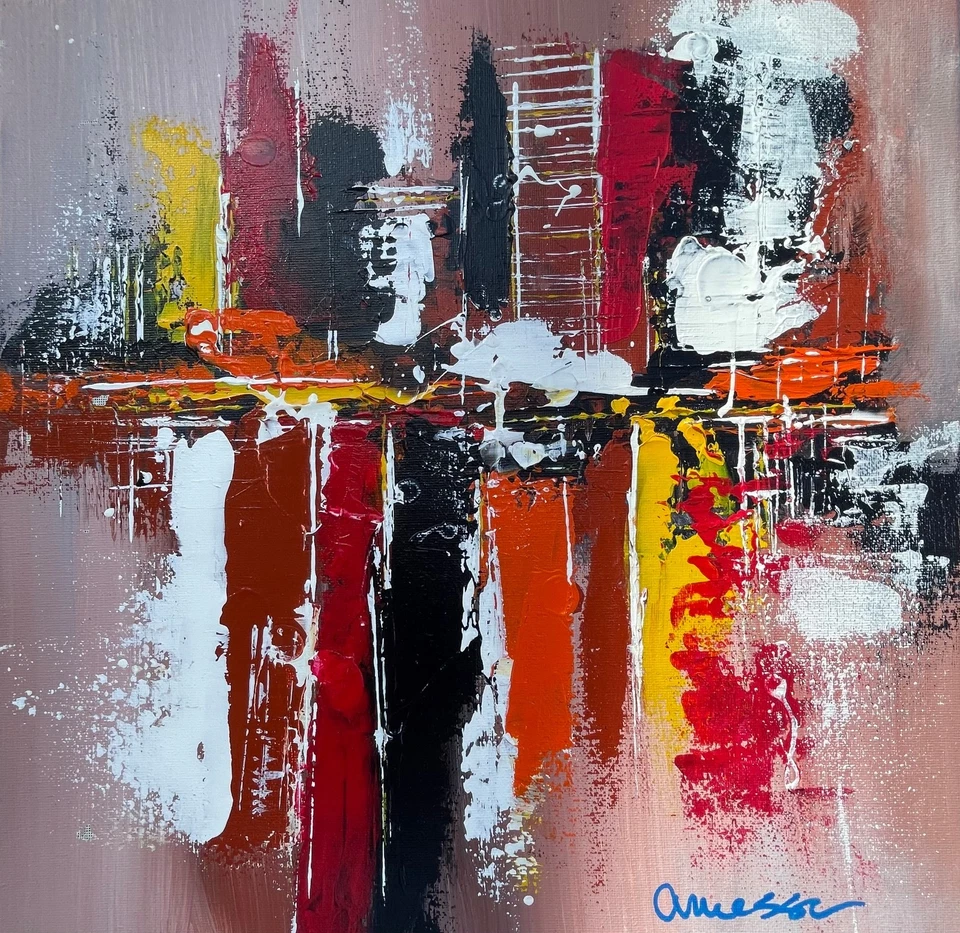 Original Art "Cityscape 3" 14x14 Canvas Expressionism Abstract Design Home Art - Image 2 of 4