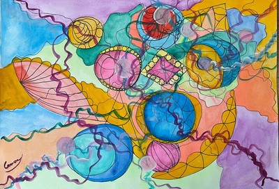 Aquarell Bild Original Handgemalt Unikat Psychedelische Kunst Vielfarbig