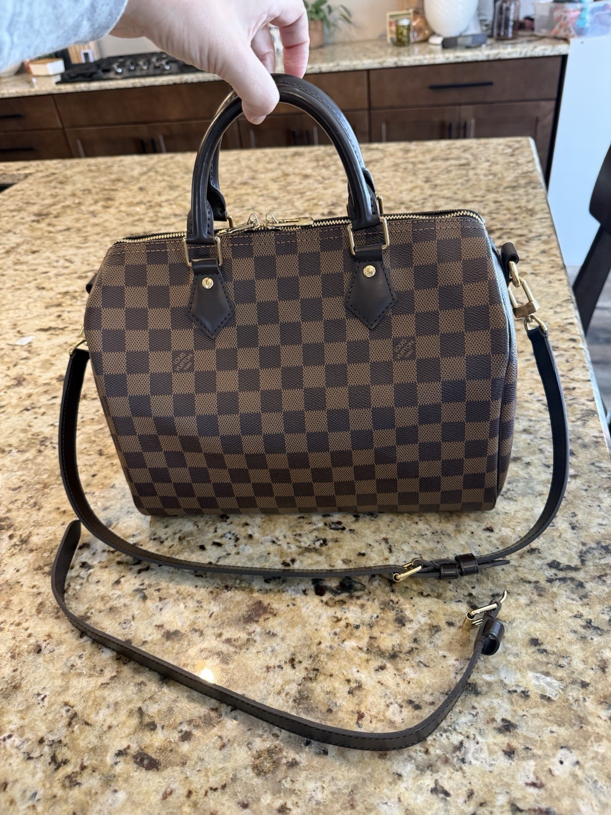 Louis Vuitton Damier Ebene Speedy Bandouliere 30 Satchel Crossbody Strap