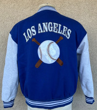 Los Angeles Dodgers Baseball Blue Gray B W Varsity Letterman Jacket Men's Large