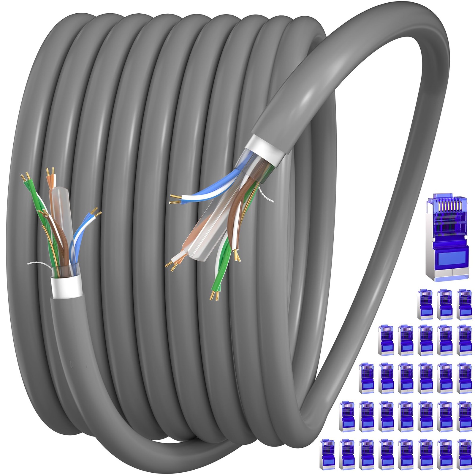 Cat 6 Shielded Ethernet Cable 500ft Outdoor (30 RJ45), 23AWG Cat 6 Outdoor Et...