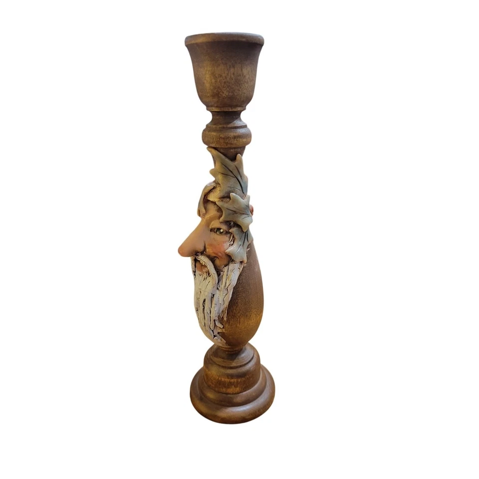 Whimsical Wood Spirit Candlestick Holder, Hand Carved Face, Rustic Home Decor - Image 3 of 4