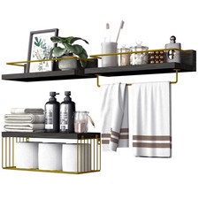 Bathroom Shelves Over Toilet for Wall Floating Shelves with Storage Basket Pa...