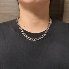AM's Titanium Silver Thick Chain Necklace 50/55cm Men's Vintage Heavy
