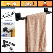 Matte Black 16" Wall-Mounted Towel Bar - Heavy Duty Stainless Steel Towel Rack,
