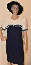 Vintage Liz Claiborne White and Navy Blue short-sleeved Shift Dress US 10