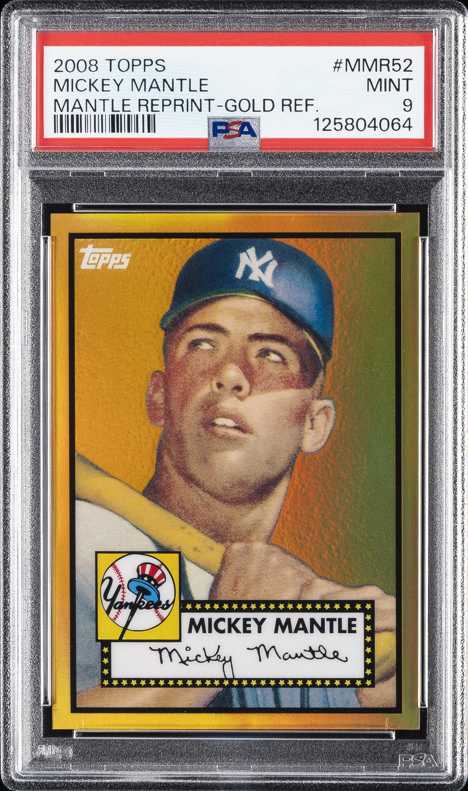 2008 TOPPS MICKEY MANTLE REPRINT GOLD REFRACTOR #MMR52 MICKEY MANTLE PSA 9