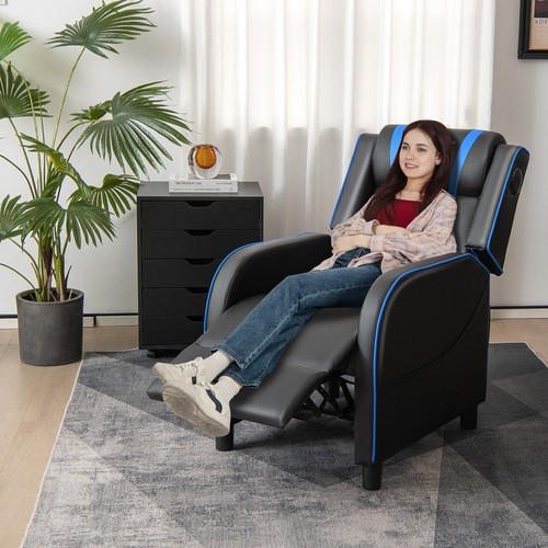 Massage Gaming Recliner Chair PU Leather Single Recliner Sofa Chair Blue - Picture 2 of 10