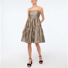J.Crew Lurex Black & Gold Metallic Gingham Tiered Mini Dress BM072 Size 6 NEW