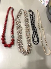 VINTAGE JEWELRY BEAD PEARL NECKLACES FASHION COSTUME RED, BEIGE, PEARL, BLACK