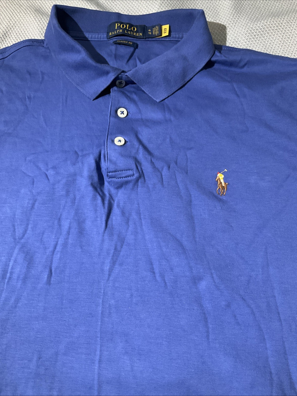 Ralph Lauren camicia uomo XL blu vestibilità classica carne pony polo bottoni preppy