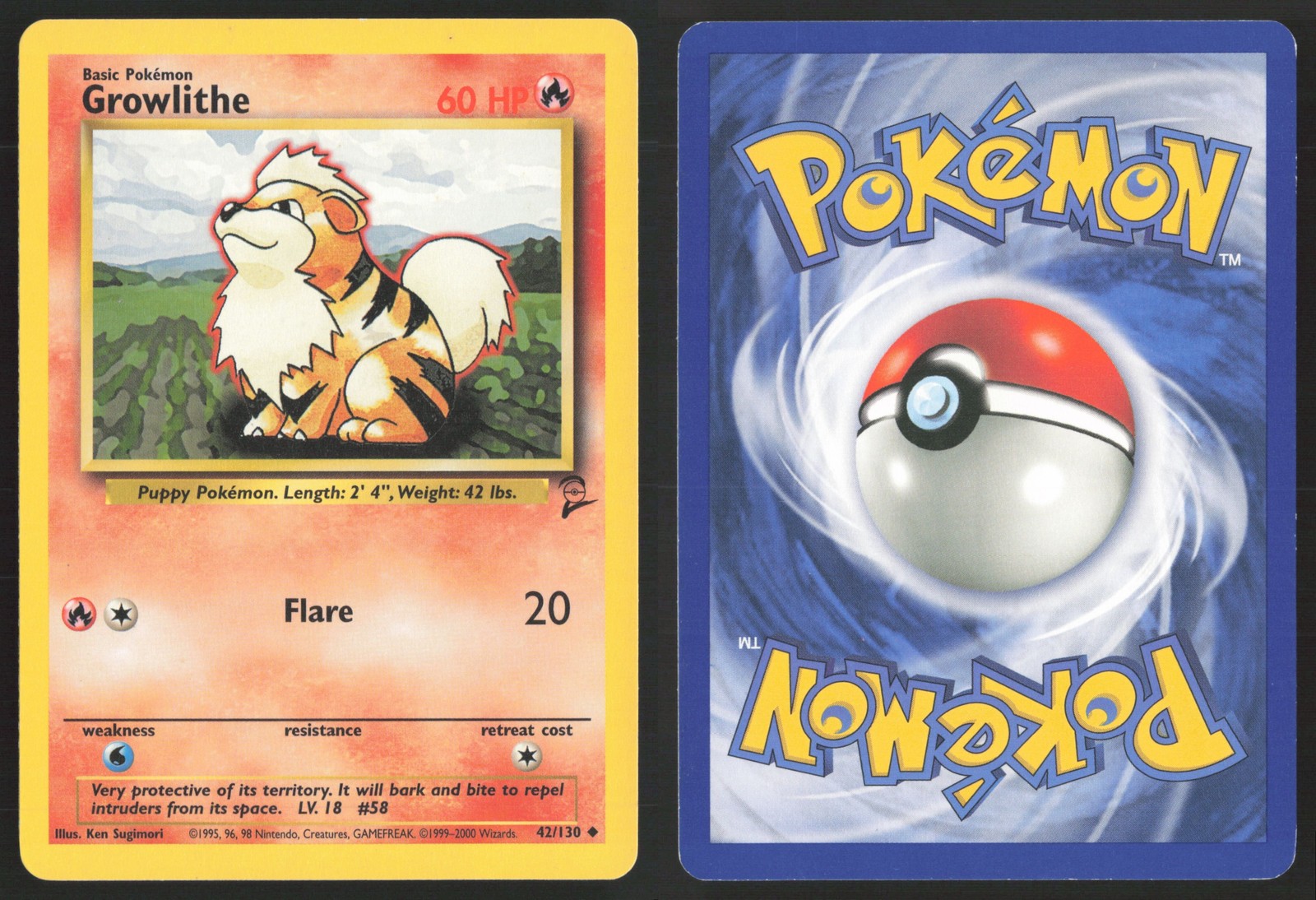 Pokemon TCG | Growlithe 42/130 | Uncommon | Base Set 2 | Lightly Played