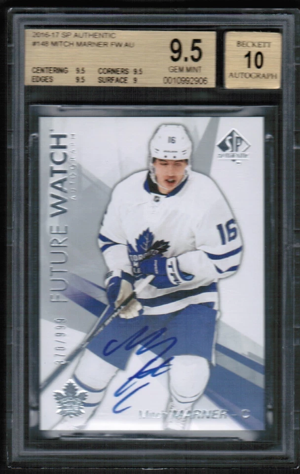 2016-17 UD SP Authentic #148 Mitch Marner Future Watch Rookie BGS 9.5 Auto 10 - Image 3 of 4