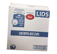 WinCup Foam Plastic Lids for 8 Oz 1000 Ct White open box
