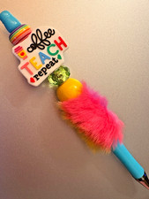 Beaded Pen w/ Teacher Inspired Focal Bead and Rainbow Faux Fur